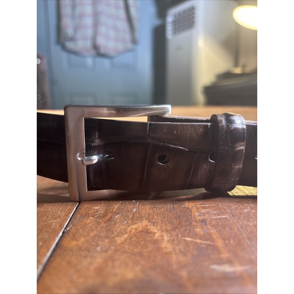 W. Kleinberg Embossed Croc Leather Belt‎ Sz 40.  Brushed Nickel Buckle NWOT